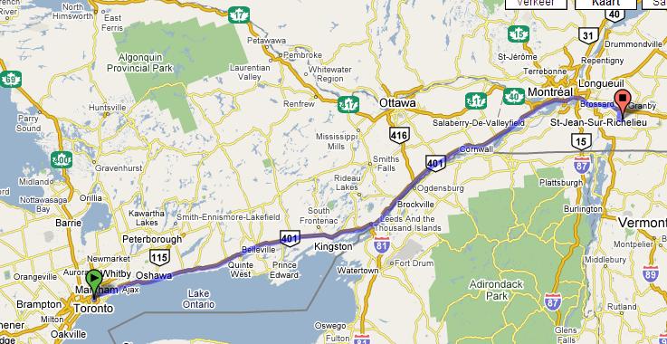 Route van toronto naar farnham